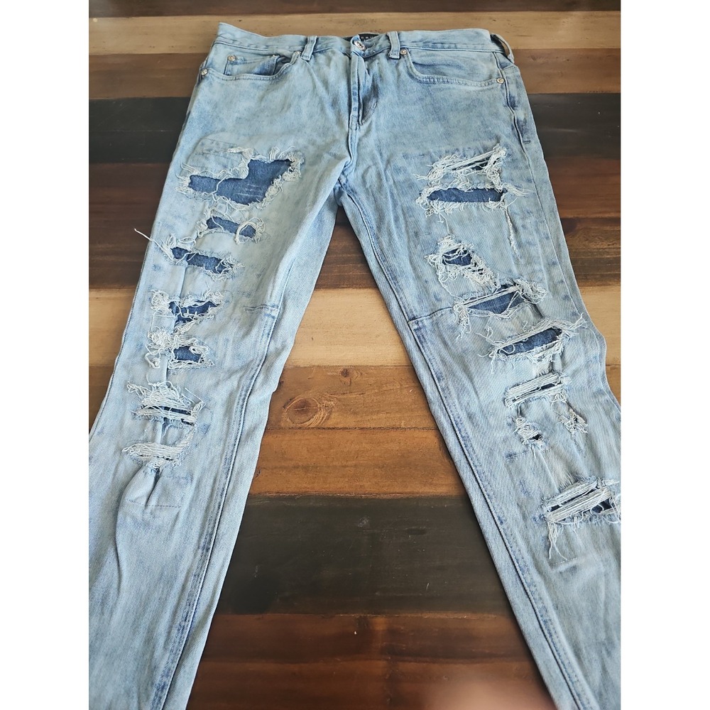 PacSun Stack Skinny Distress Jeans Men's 31x32 Light Wash Ripped Ankle Zip 0040